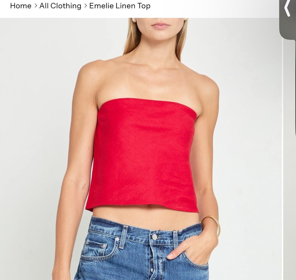 New few Moda Kourt Emelia red Linen strapless top blouse Sz S